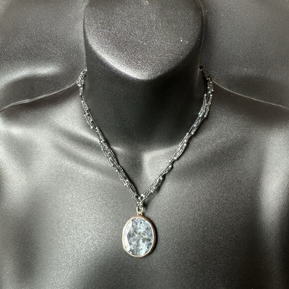Retired Silpada Necklace Sterling STORMY NIGHT Chalcedony & Seed Bead 17 To 19” - Picture 1 of 8